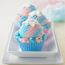 Cotton Candy ice cream topped with white chocolate by Blue Bunny's